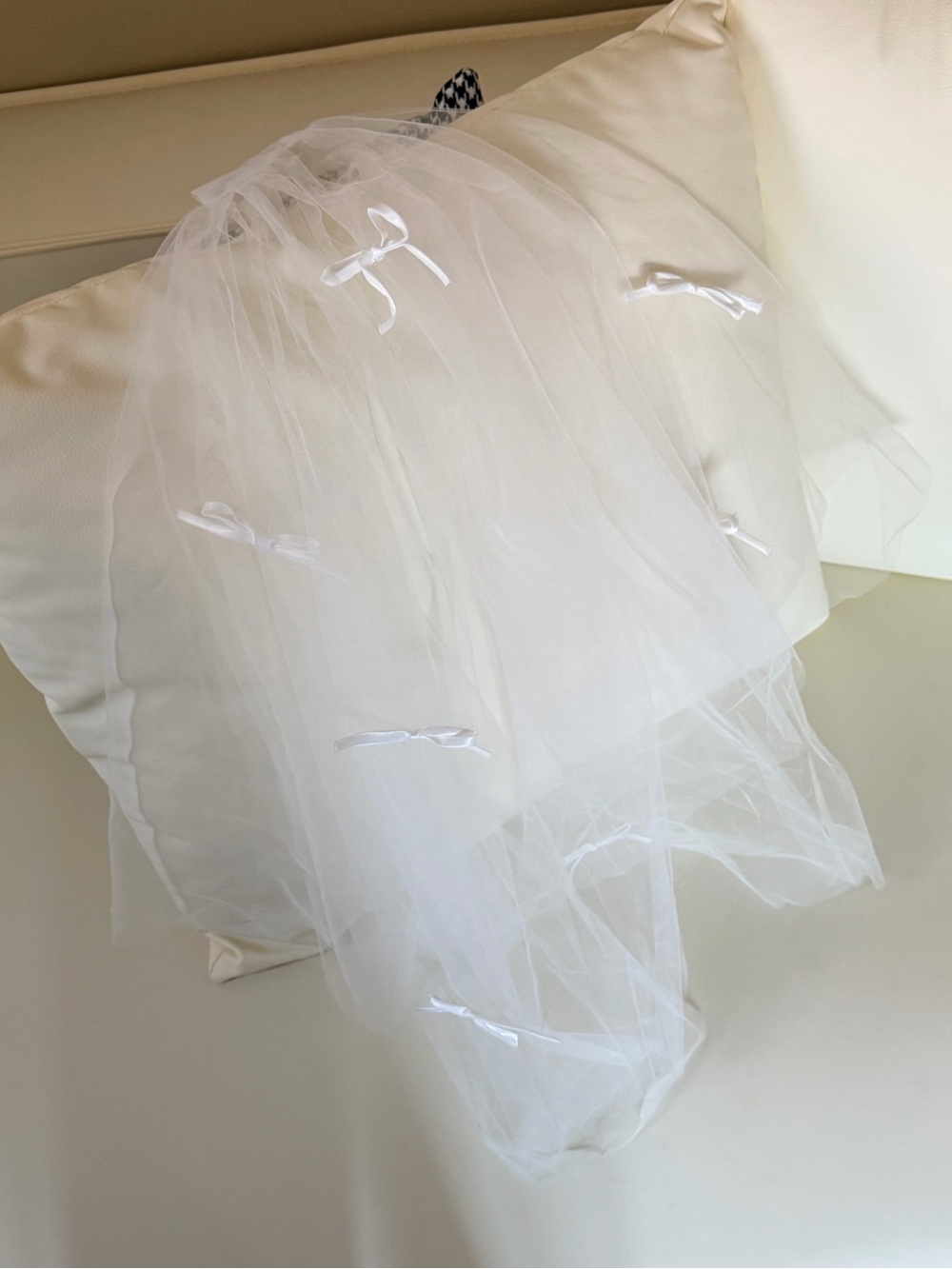 White Bridal Veil with Satin Bow Accents